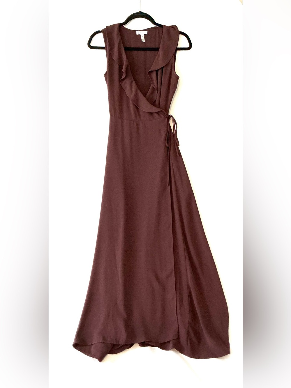 Sleeveless Ruffle Wrap Maxi Dress - Chocolate Brown